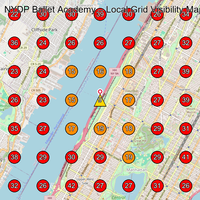 NYDP Ballet Academy GeoGrid visibility map for Gymnastics Center in New York